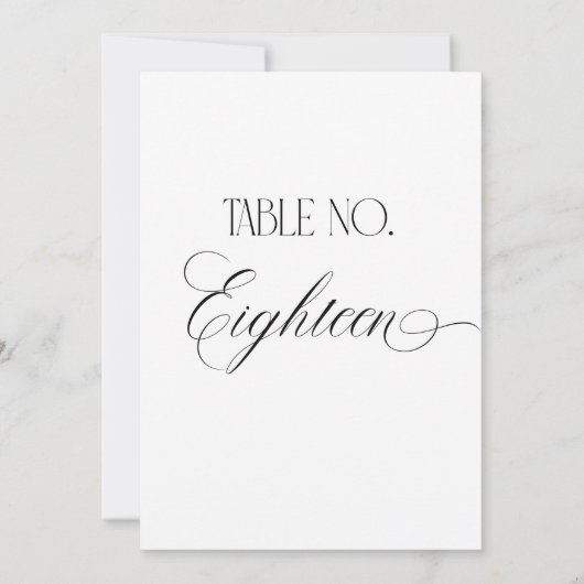 Luxe Script Wedding Table Number Eighteen Sign 招待状 (裏面)