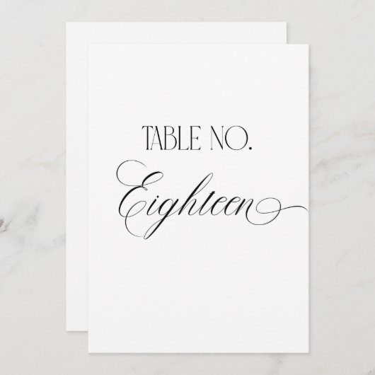 Luxe Script Wedding Table Number Eighteen Sign 招待状 (正面/裏面)