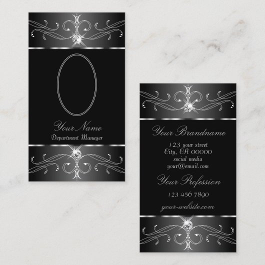 Luxe Silver白黒華美オーナメント追加 名刺 (正面/裏面)