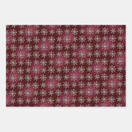Luxe Silver Snowflakes Red Glitter Gift Wrap Set ラッピングペーパーシート
