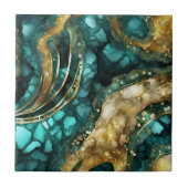 Luxe Teal Turquoise Liquid Gold Marble Agate Geode タイル (正面)