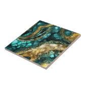 Luxe Teal Turquoise Liquid Gold Marble Agate Geode タイル (側面)