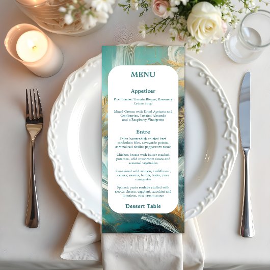 Luxe Turquoise and Gold Brushstrokes Menu メニュー