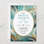 Luxe Turquoise Gold Brushstroke Bridal Shower 招待状 (正面)