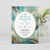 Luxe Turquoise Gold Brushstroke Bridal Shower 招待状 (スタンド正面)
