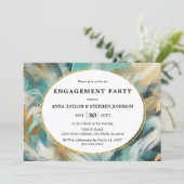 Luxe Turquoise Gold Brushstrokes Engagement Party 招待状 (スタンド正面)