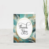 Luxe Turquoise Gold Brushstrokes Thank You サンキューカード (正面)