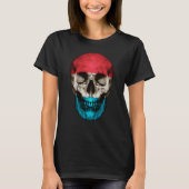 Luxembourg Flag Skull Luxembourger Roots Proud Pat Tシャツ (正面)