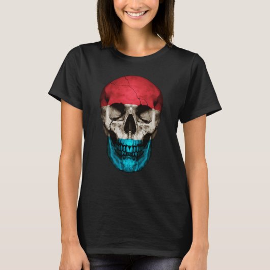 Luxembourg Flag Skull Luxembourger Roots Proud Pat Tシャツ (正面)