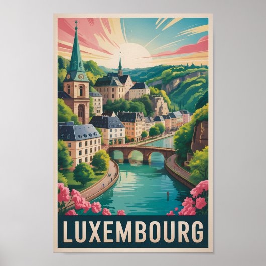 Luxembourg Landscape Illustration Travel Art Retro ポスター (正面)