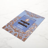 LuxGlitterブルーピンクゴールドガネシャ結婚ヒンズー 箔招待状 (回転した状態)