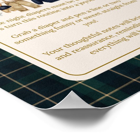 Luxsary  Bear Plaid Baby Shower Diaper Notes Game ポスター (角)