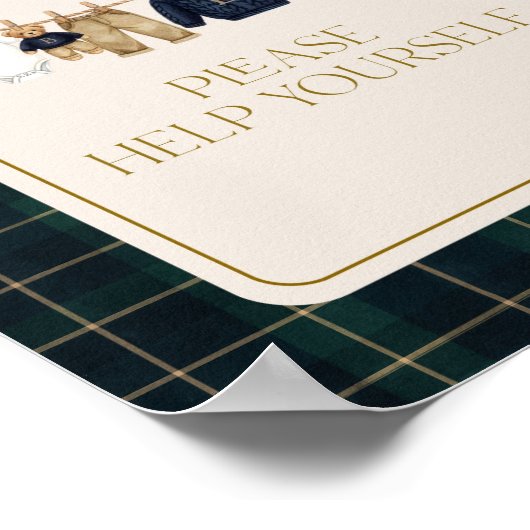 Luxsary Bear Plaid Baby Shower Drinks Bar ポスター (角)