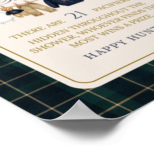 Luxsary  Bear Plaid Baby Shower Pacifier Hunt ポスター (角)