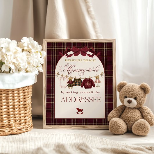 Luxsary Teddy Baby Shower Girl Plaid Addressee ポスター