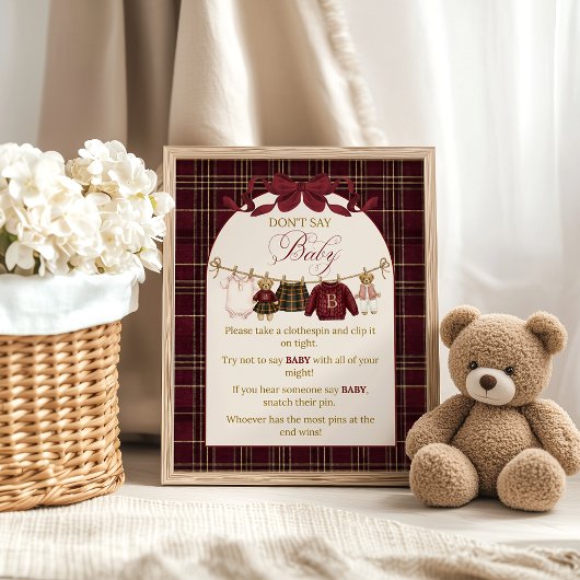 Luxsary Teddy Baby Shower Girl Plaid Dont Say Baby ポスター