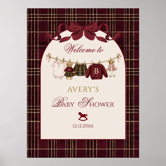 Luxsary Teddy Bear Baby Shower Girl Plaid Bow  ポスター (正面)