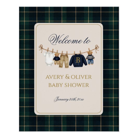 Luxsary Teddy Bear Plaid Baby Shower  ポスター (正面)