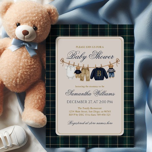 Luxsary Teddy Bear Plaid Baby Shower  招待状