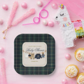 Luxsary Teddy Bear Plaid Baby Shower Paper Plate ペーパープレート (パーティー)