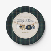 Luxsary Teddy Bear Plaid Baby Shower Paper Plate ペーパープレート (正面)