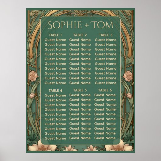 Luxurious Alphonse Mucha Art Nouveau Seating Chart ポスター (正面)