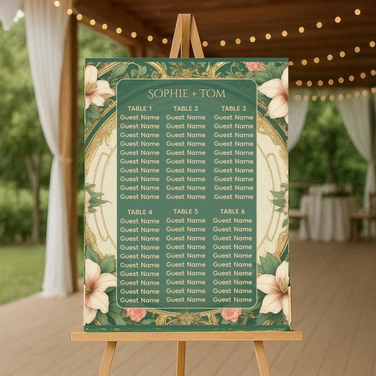 Luxurious Alphonse Mucha Flora Green Seating Chart ポスター