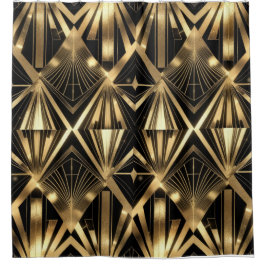 Luxurious Art Deco Geometric Gold and Black シャワーカーテン