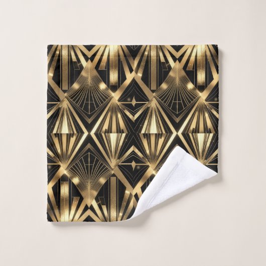 Luxurious Art Deco Geometric Gold and Black バスタオルセット (ウォッシュタオル)