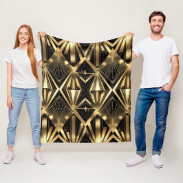 Luxurious Art Deco Geometric Gold and Black  フリースブランケット