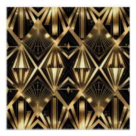 Luxurious Art Deco Geometric Gold and Black  ポスター