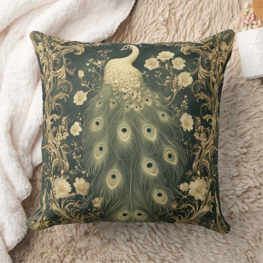 Luxurious Art Nouveau Peacock Design クッション (ブランケット)