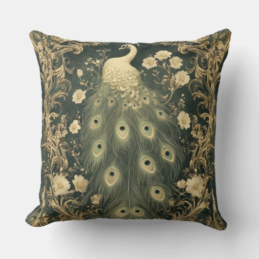 Luxurious Art Nouveau Peacock Design クッション (正面)
