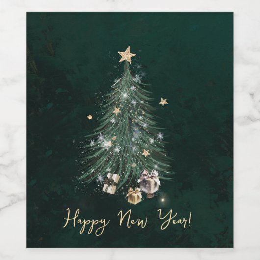 Luxurious, artistic design with a  festive tree ワインラベル (シングルラベル)