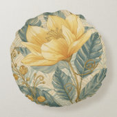 Luxurious, Beautiful Yellow Lemon Flower Pattern ラウンドクッション (裏面)