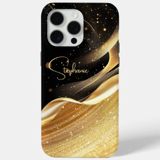 Luxurious black base & gold pearl name iPhone case iPhone 15 Pro Maxケース