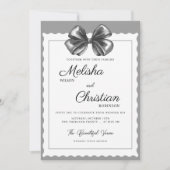 Luxurious Black Bow Wedding Invitation. 招待状 (正面)