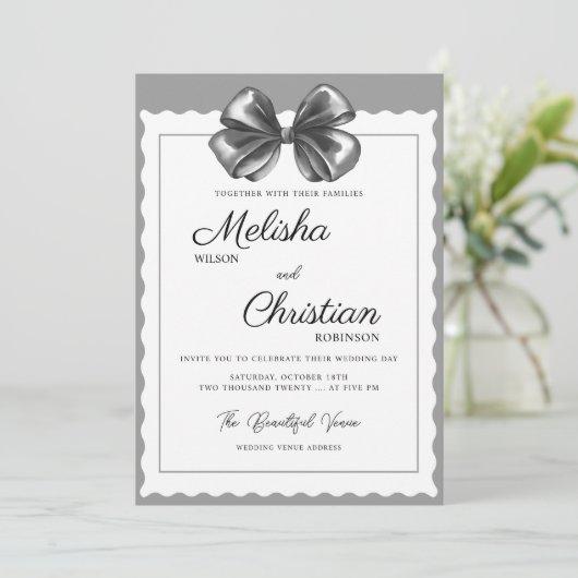 Luxurious Black Bow Wedding Invitation. 招待状 (スタンド正面)