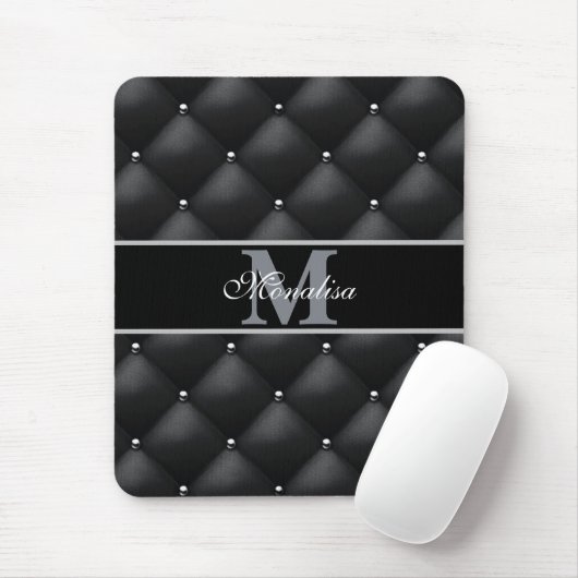 luxurious black design monogramed personalized   マウスパッド (マウス)