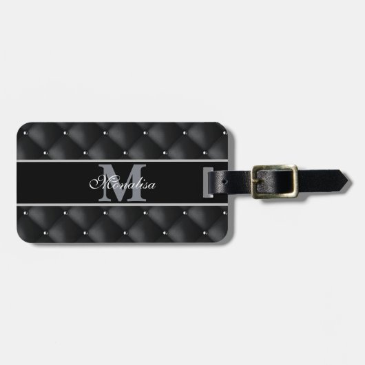 luxurious black design monogramed personalized   ラゲッジタグ (正面横)