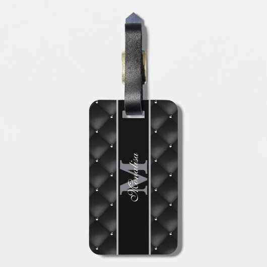 luxurious black design monogramed personalized ラゲッジタグ (裏面縦)