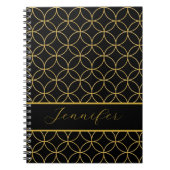 Luxurious Black & Gold Circles Personalized ノートブック (正面)