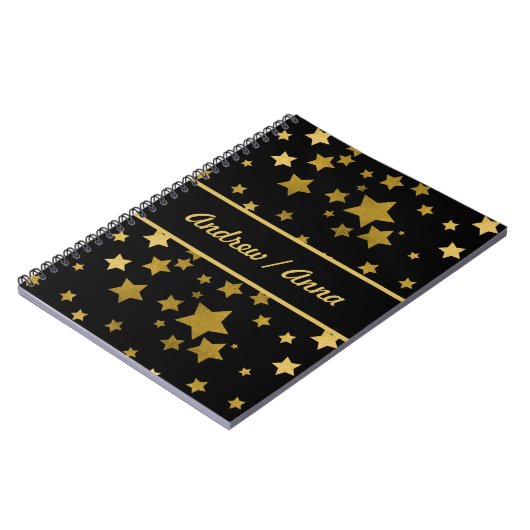 Luxurious Black & Gold Star Personalized ノートブック (左側)