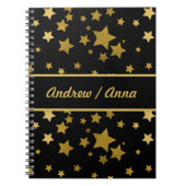 Luxurious Black & Gold Star Personalized ノートブック (正面)