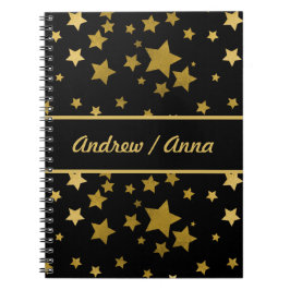 Luxurious Black & Gold Star Personalized ノートブック
