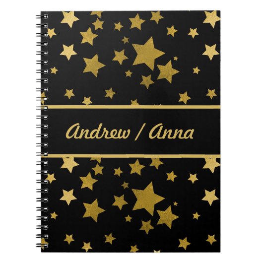 Luxurious Black & Gold Star Personalized ノートブック (正面)