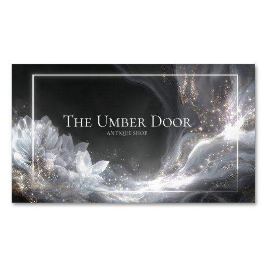 Luxurious Black Gold White Fluid Art Lotus マグネット名刺 (正面)