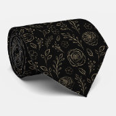 Luxurious Black Line Art Floral Sophistication ネクタイ (ロール)