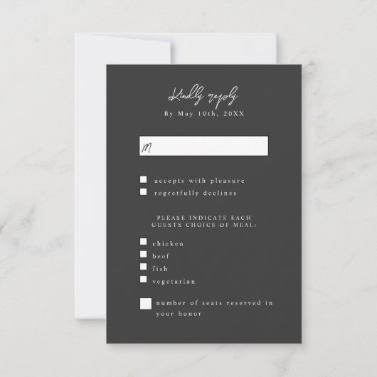 Luxurious black satin wedding meal choices RSVP (裏面)