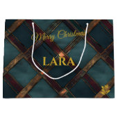 Luxurious Blue and Bronze Christmas Custom ラージペーパーバッグ (正面)